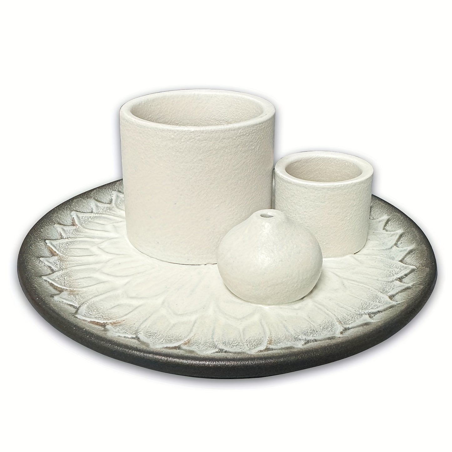 4‑in‑1 Ceramic Incense Burner Tray with Sage, Palo Santo and Candle Holder Decor - Clover's Charm