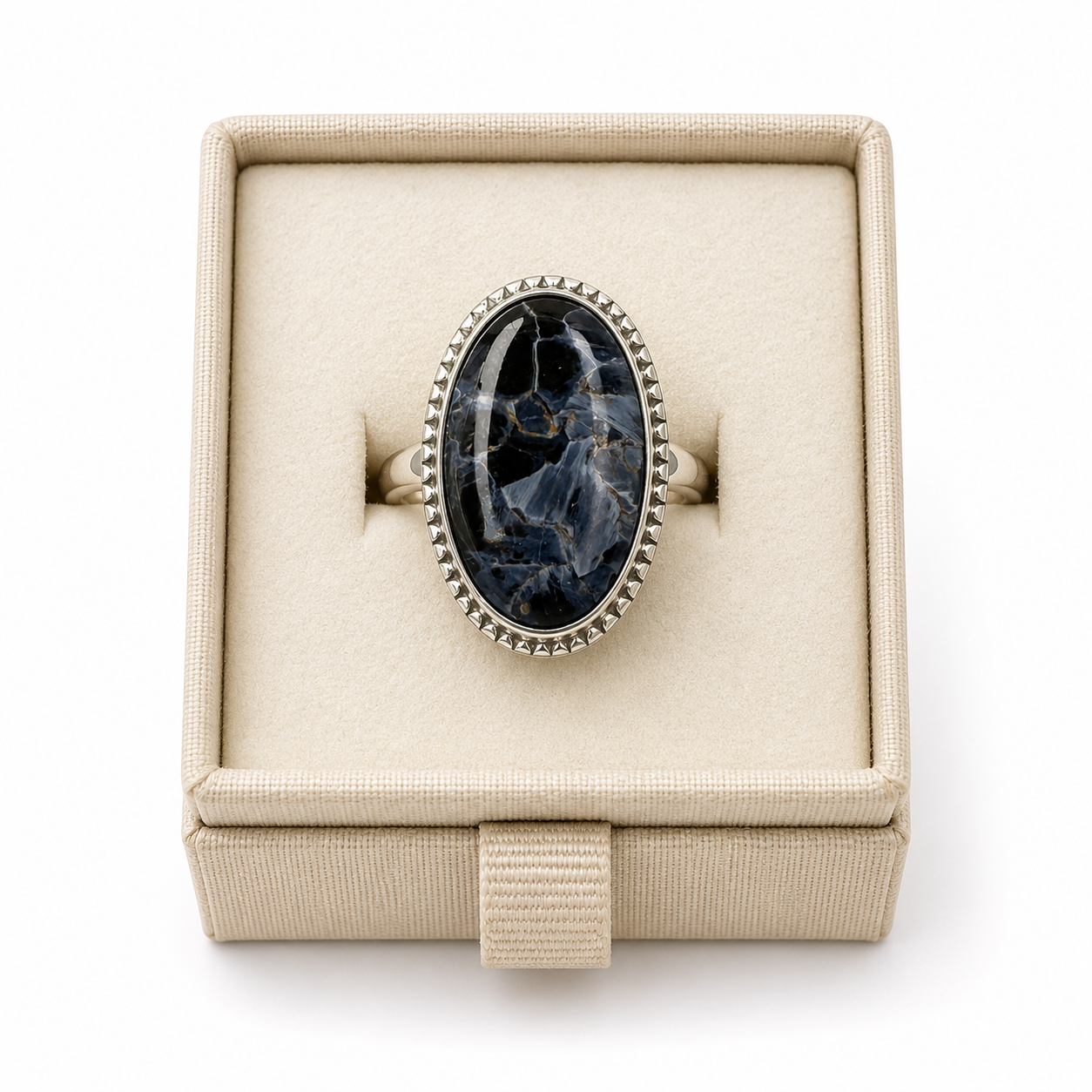 Sterling Silver Bezeled Oval Pietersite Ring - Size 10 - Grounding, Transformative & Insightful