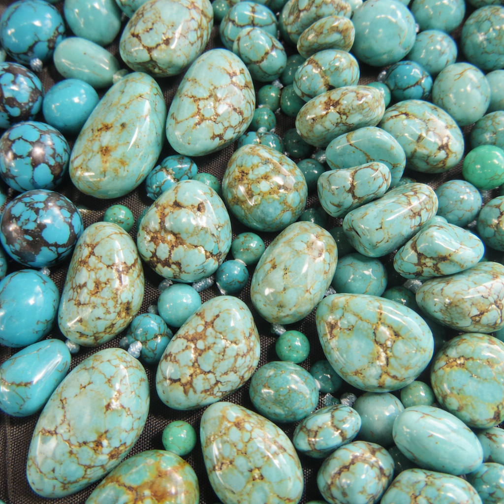 An assortment of sizes and shapes of Royston Turquoise