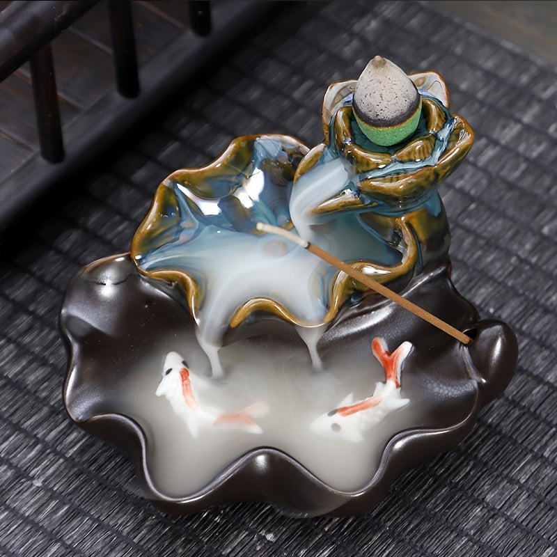 Ceramic Incense Burner Set - Creative Home Decor Craft, Zen-Inspired Double Fish Design, Ideal for Christmas, Halloween, Easter, Hanukkah, Thanksgiving - Unscented, Decorative Gift - Clover's Charm