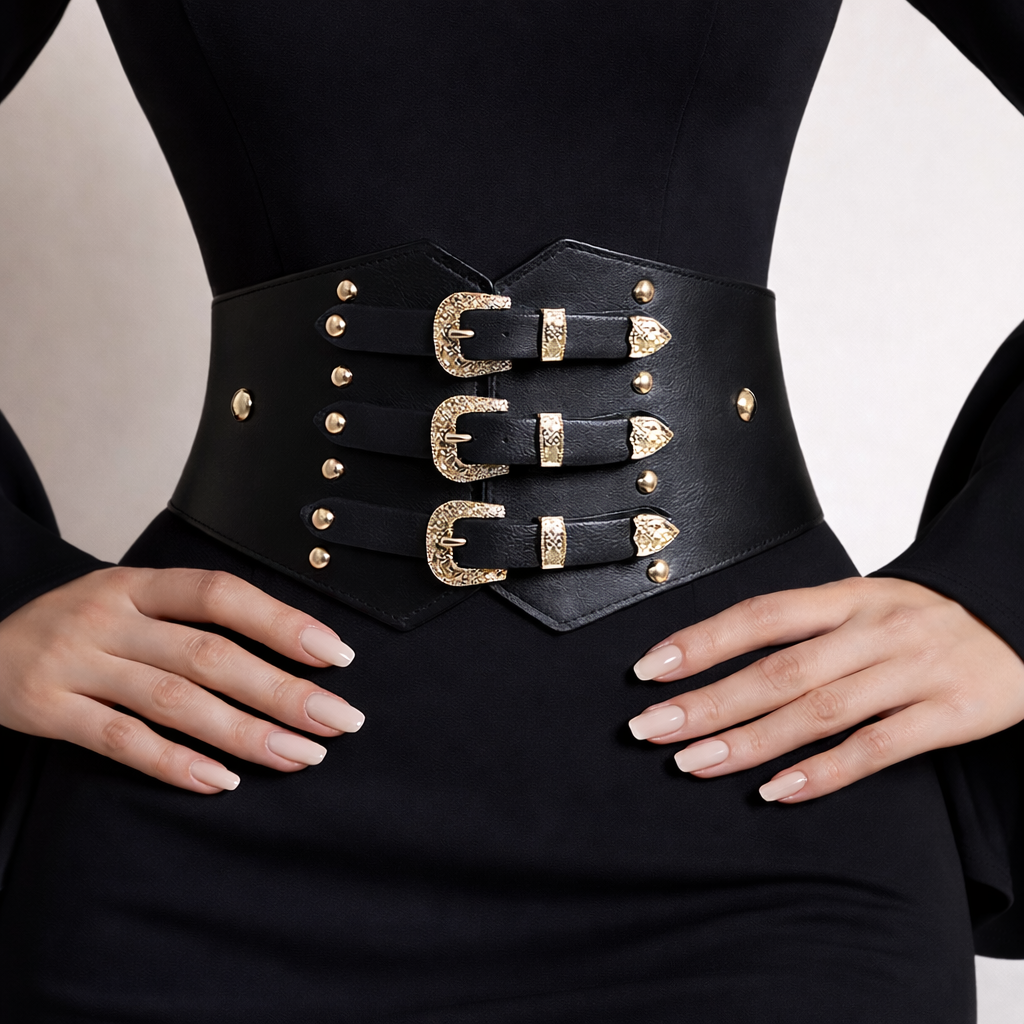 Renaissance Corset Belt Wide PU Leather Waist Belt - Clover's Charm
