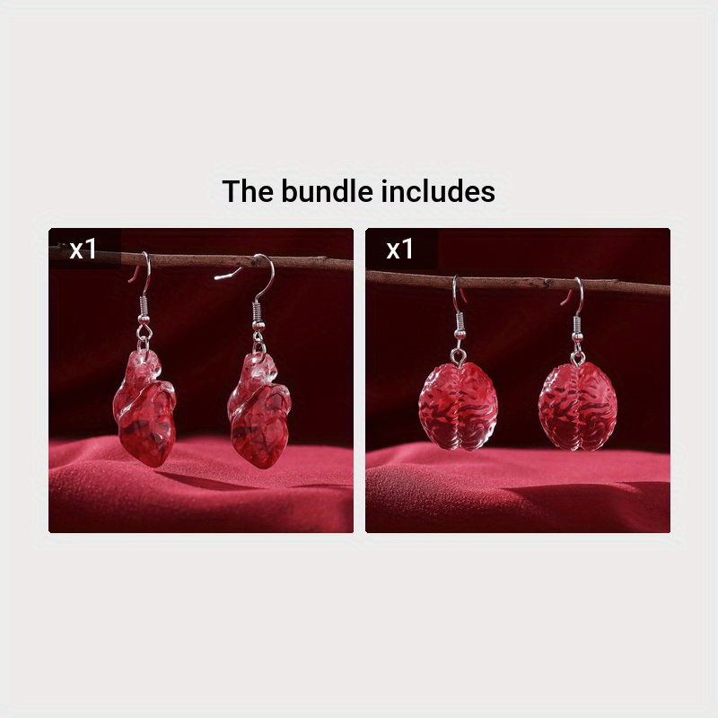 Red Resin Anatomical Heart Dangle Earrings Y2K Urban Style - Clover's Charm