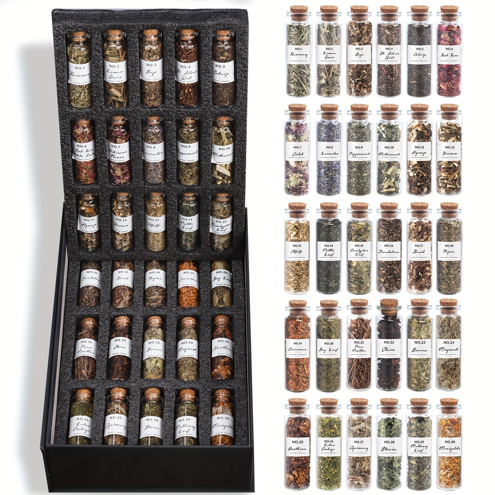 30 piece dried herbs ritual decor kit with crystal spoon and botanical vials