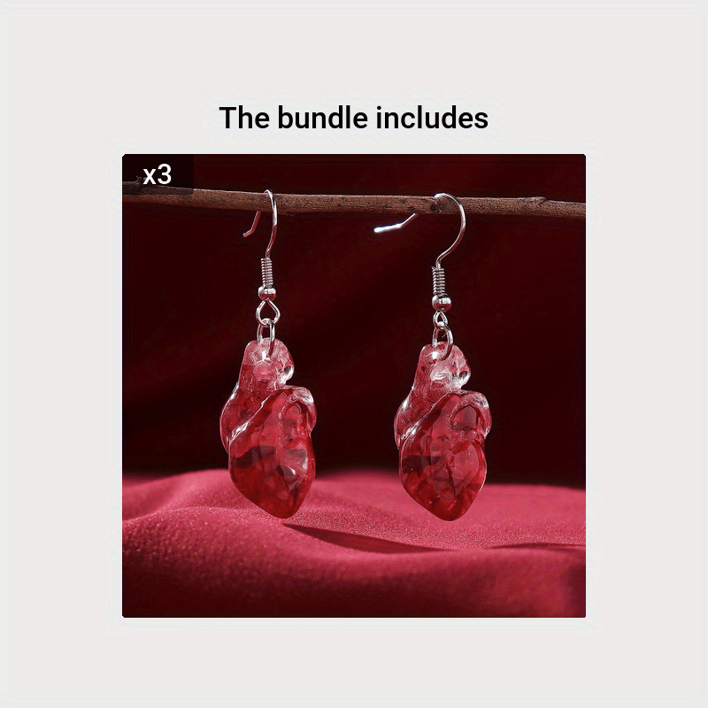 Red Resin Anatomical Heart Dangle Earrings Y2K Urban Style - Clover's Charm