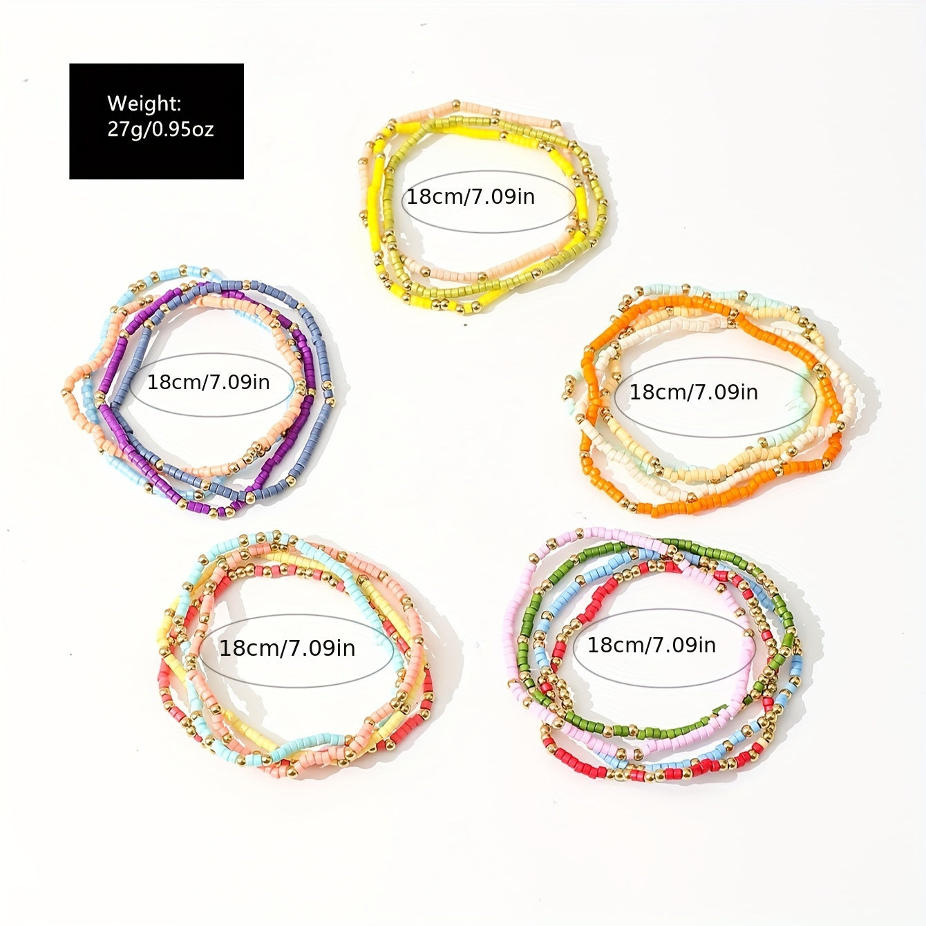 19-Piece Boho Style Beaded Bracelet Set - Mixed Glass and Plastic Beads, No Mosaic, Versatile for Daily and Vacation Wear, All-Season Compatible - Clover's Charm