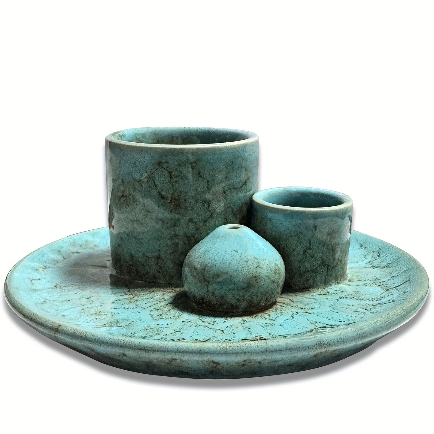 4‑in‑1 Ceramic Incense Burner Tray with Sage, Palo Santo and Candle Holder Decor - Clover's Charm