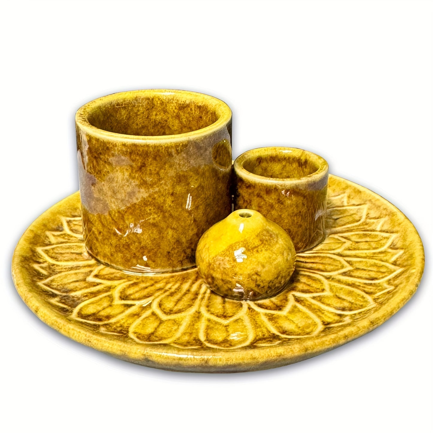 4‑in‑1 Ceramic Incense Burner Tray with Sage, Palo Santo and Candle Holder Decor - Clover's Charm