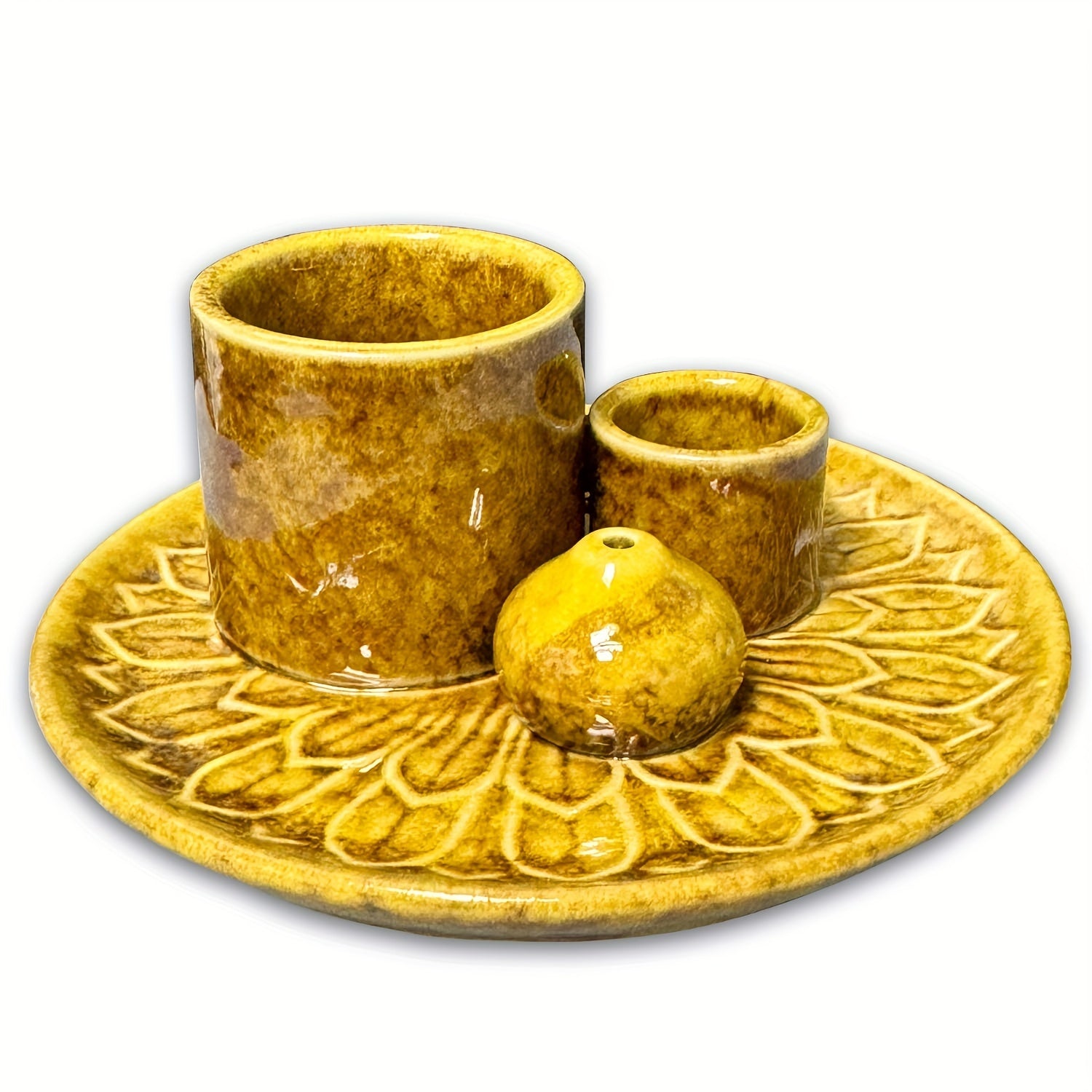 4‑in‑1 Ceramic Incense Burner Tray with Sage, Palo Santo and Candle Holder Decor - Clover's Charm