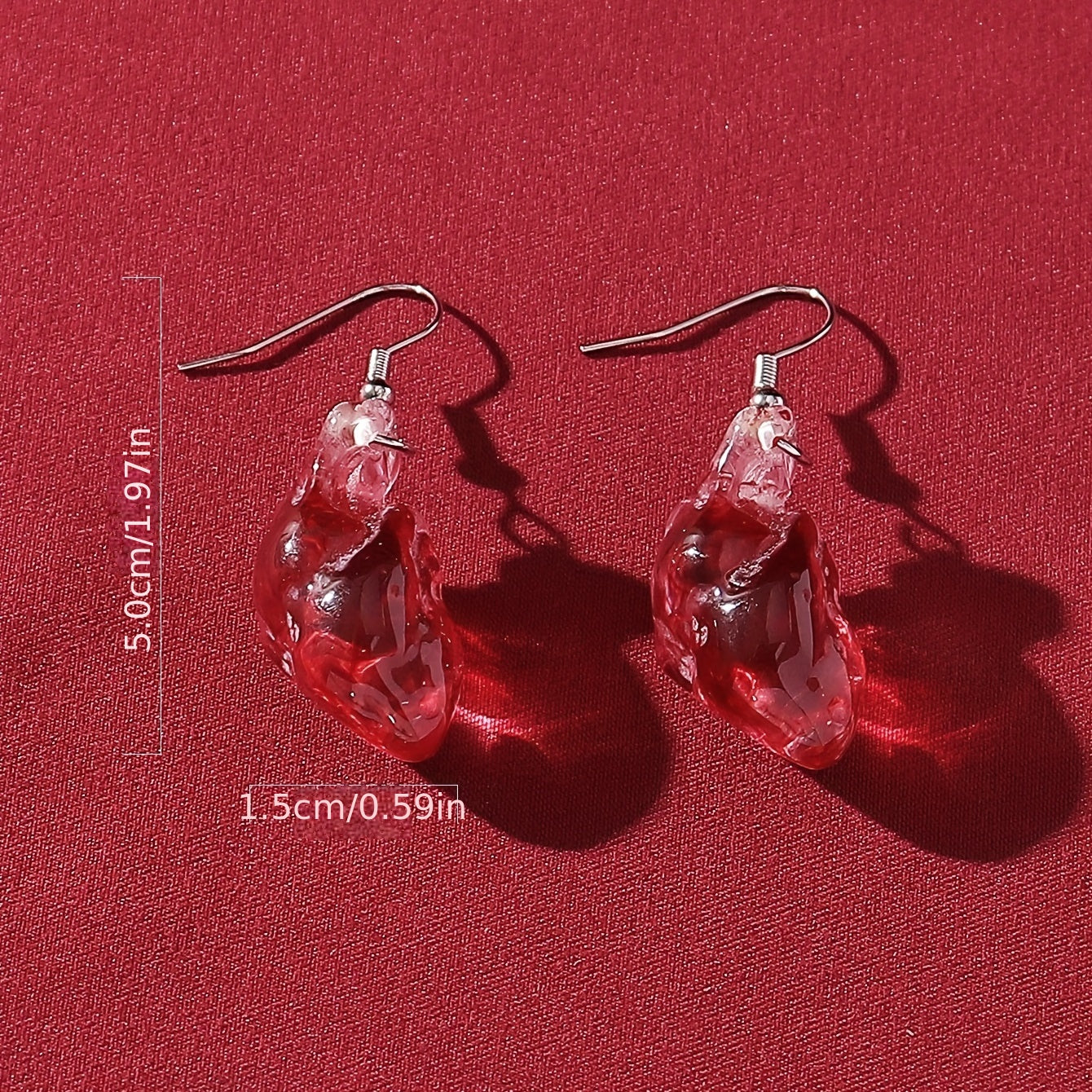 Red Resin Anatomical Heart Dangle Earrings Y2K Urban Style - Clover's Charm
