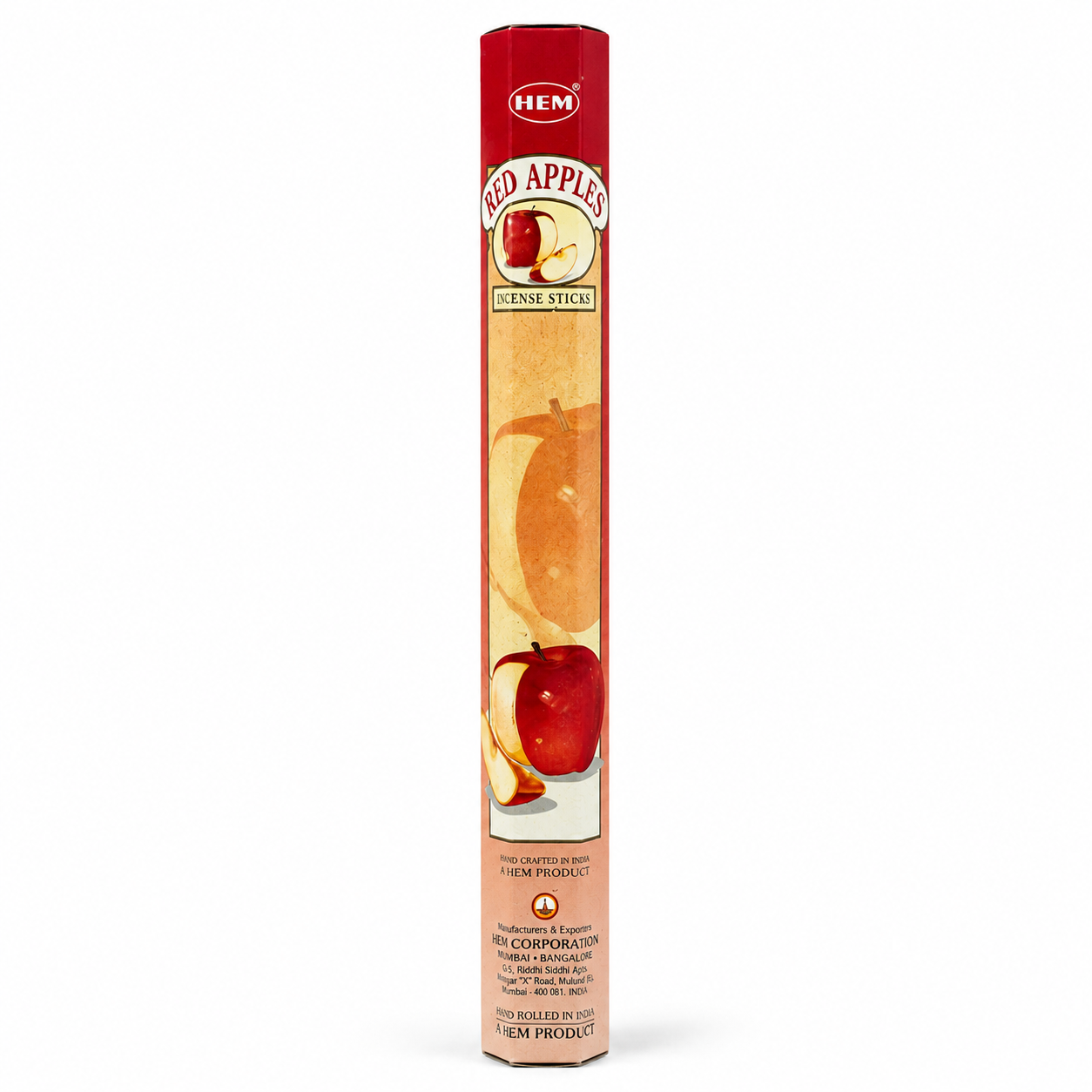 Hem red apples incense sticks packaging sitting on a white background -Clover's Charm.