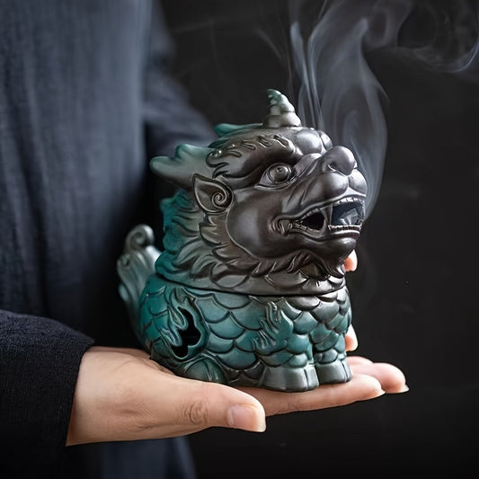 Ceramic dragon incense holder displayed in hand with smoke rising
Home & Kitchen Decor - Clover's Charm