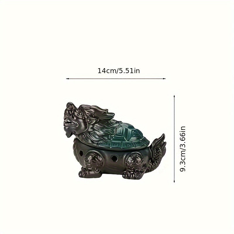 Handcrafted ceramic dragon incense burner tabletop decor with hollow design with measurements. 
