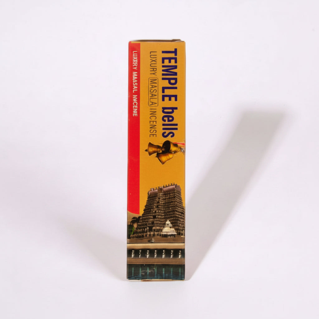 Temple bells incense box displayed on a white background. - Clover's Charm