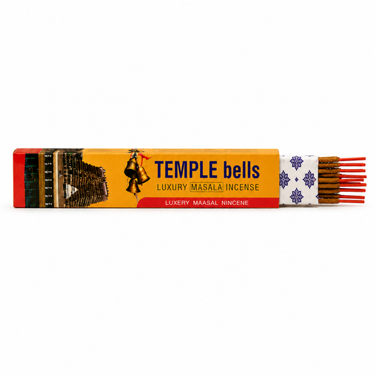 Temple bells incense box displayed on a white background. - Clover's Charm