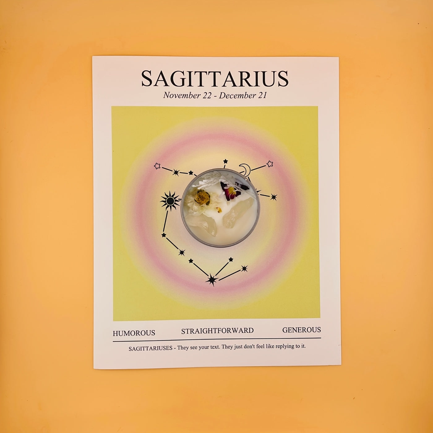 Sagittarius zodiac sign illustration on a yellow background
