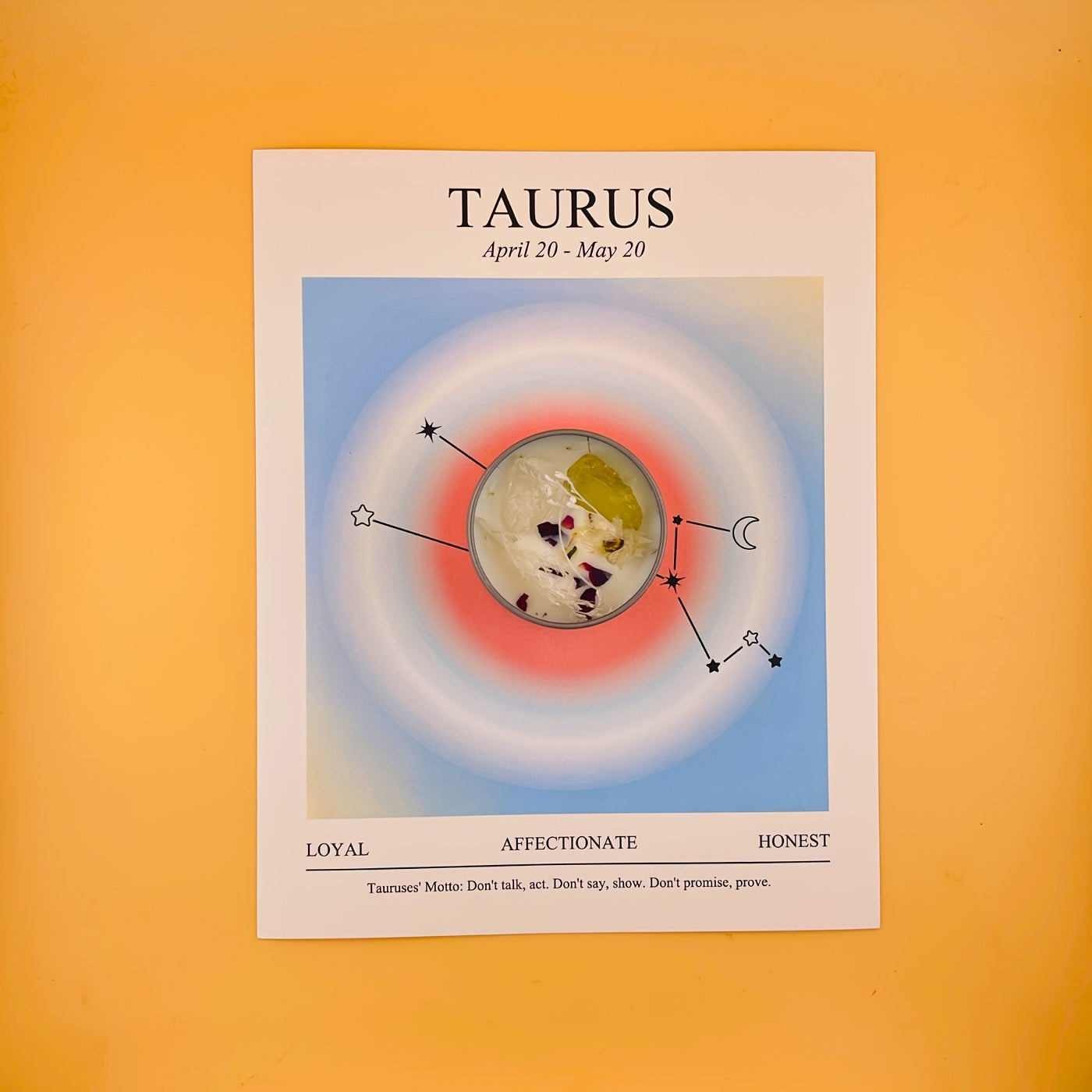 Astrological sign of Taurus with zodiac symbols on a yellow background