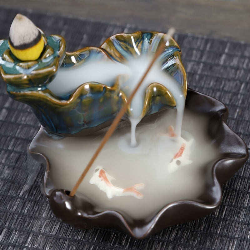 Ceramic Incense Burner Set - Creative Home Decor Craft, Zen-Inspired Double Fish Design, Ideal for Christmas, Halloween, Easter, Hanukkah, Thanksgiving - Unscented, Decorative Gift - Clover's Charm