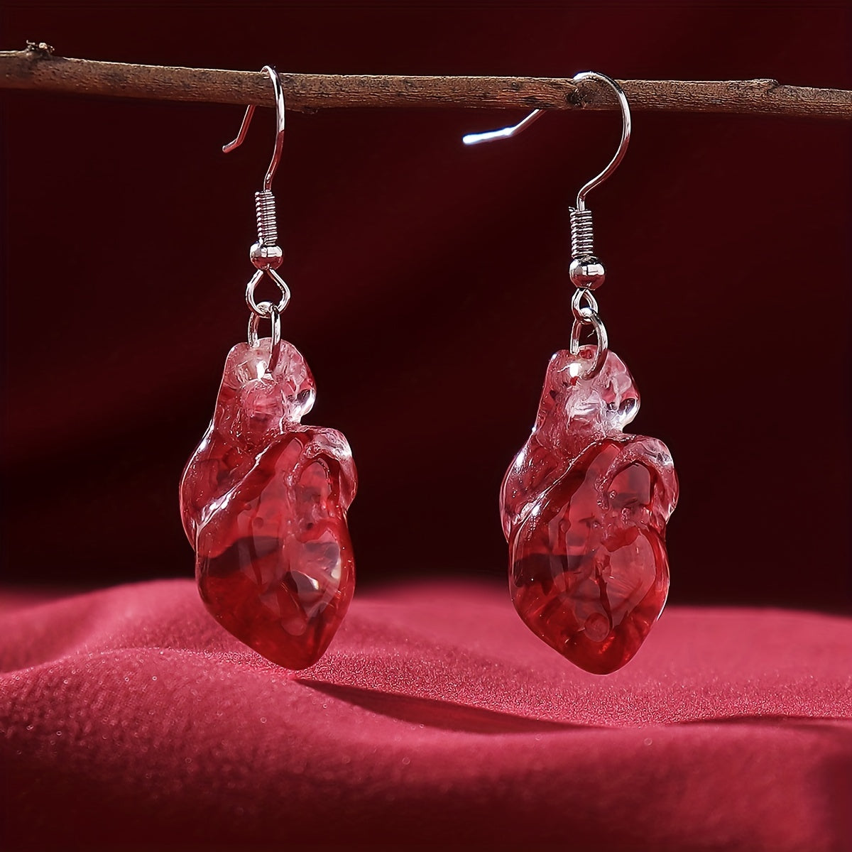 Red Resin Anatomical Heart Dangle Earrings Y2K Urban Style - Clover's Charm