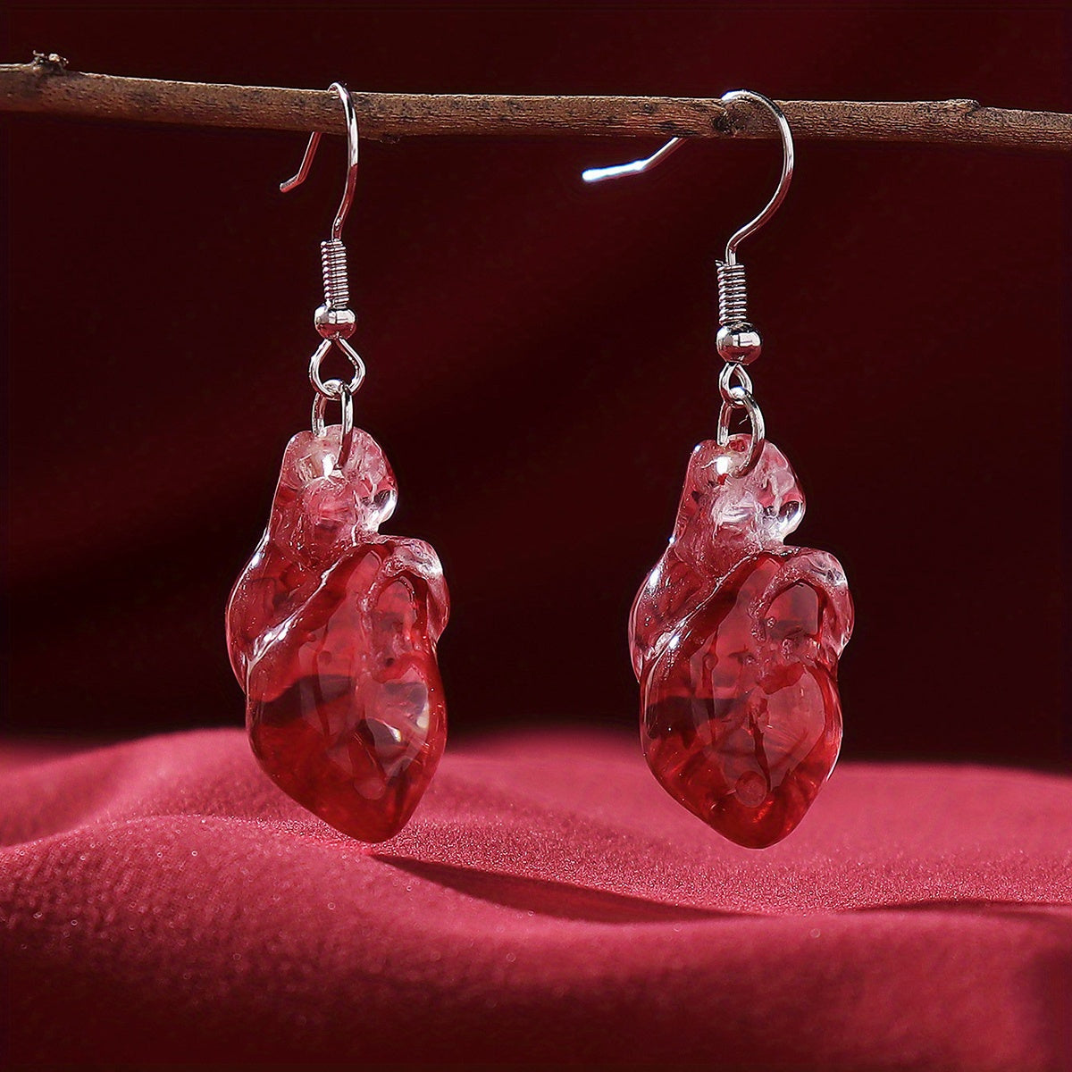 Red Resin Anatomical Heart Dangle Earrings Y2K Urban Style - Clover's Charm