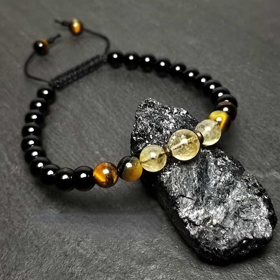 1pc Black Tourmaline Tiger Eye & Citrine Bracelet - 6mm Chakra Adjustable Wrist Jewelry For Men Women option 1