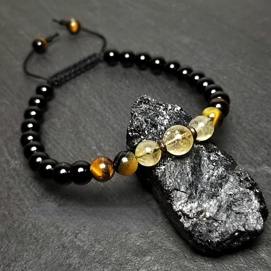 1pc Black Tourmaline Tiger Eye & Citrine Bracelet - 6mm Chakra Adjustable Wrist Jewelry For Men Women option 1