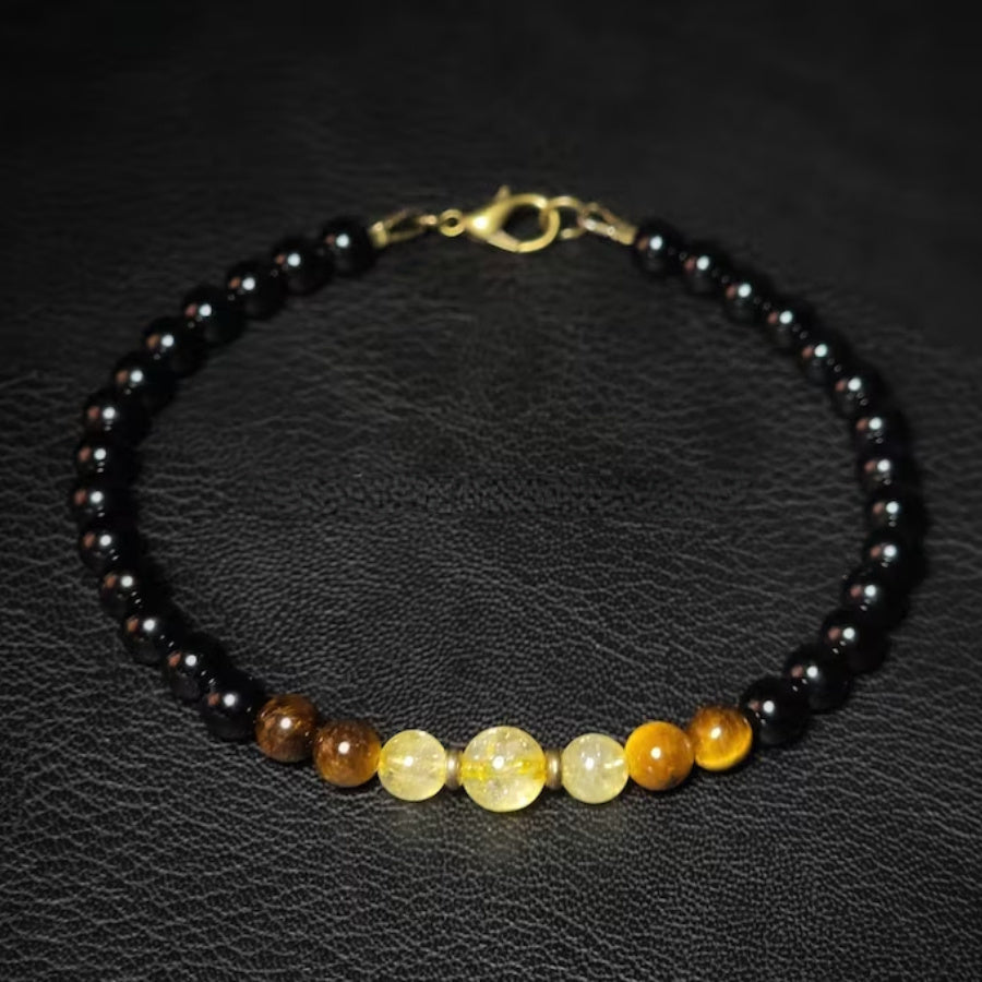 1pc Black Tourmaline Tiger Eye & Citrine Bracelet - 6mm Chakra Adjustable Wrist Jewelry For Men Women option 2