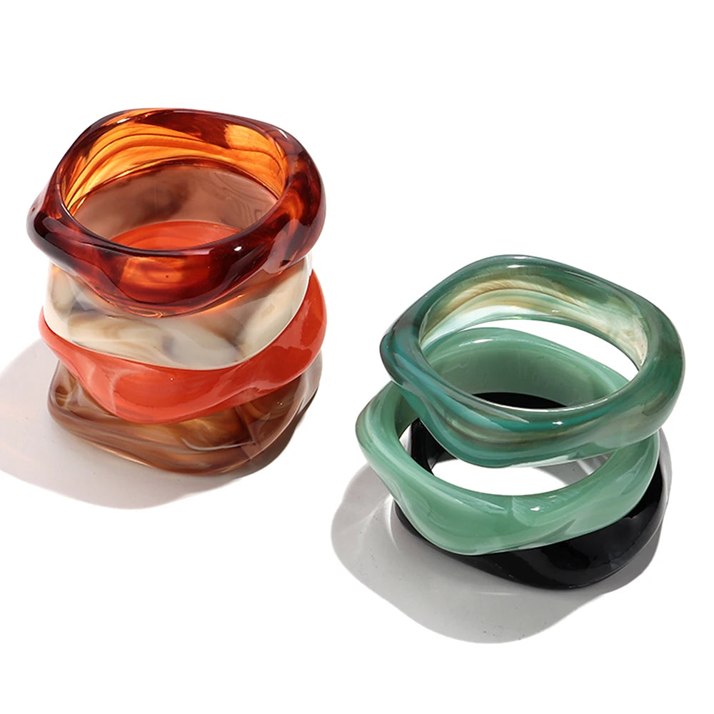 Bohemian acrylic chunky bangle bracelet stacked in multicolor resin styles
