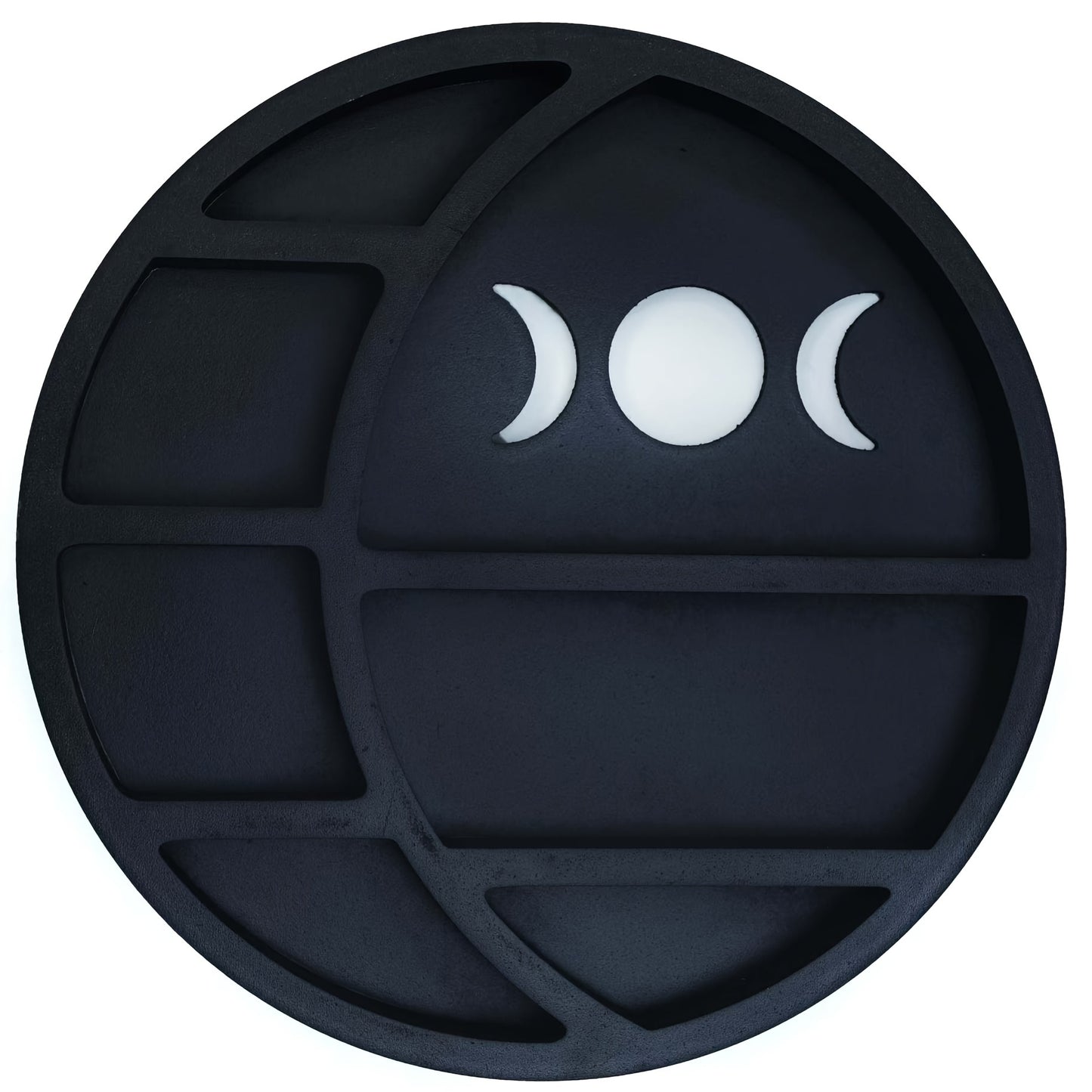 Black silicone tray with moon phase design on a white background