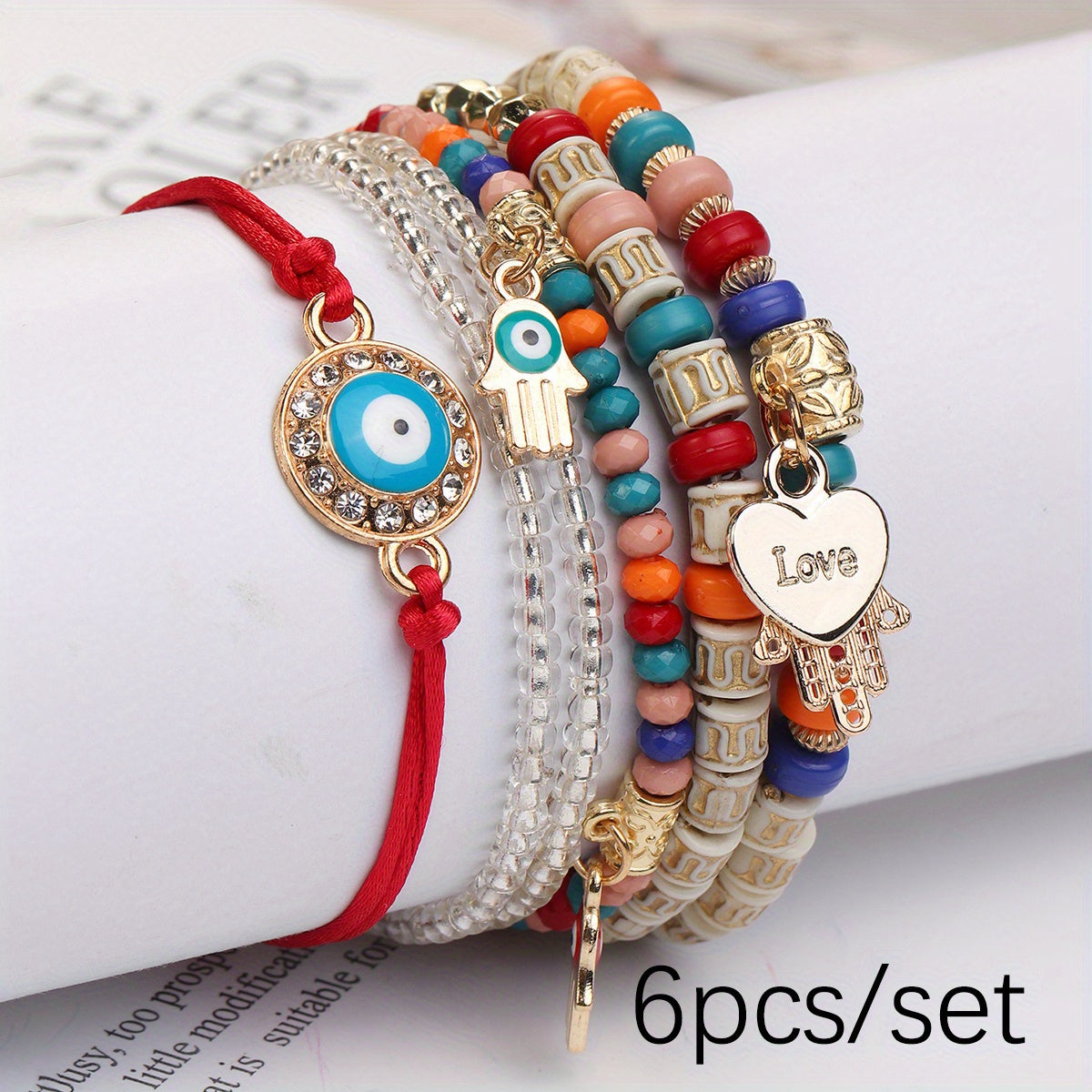 6-Piece Boho Beaded Bracelet Set Handmade Adjustable Glass Bracelet dark pallet