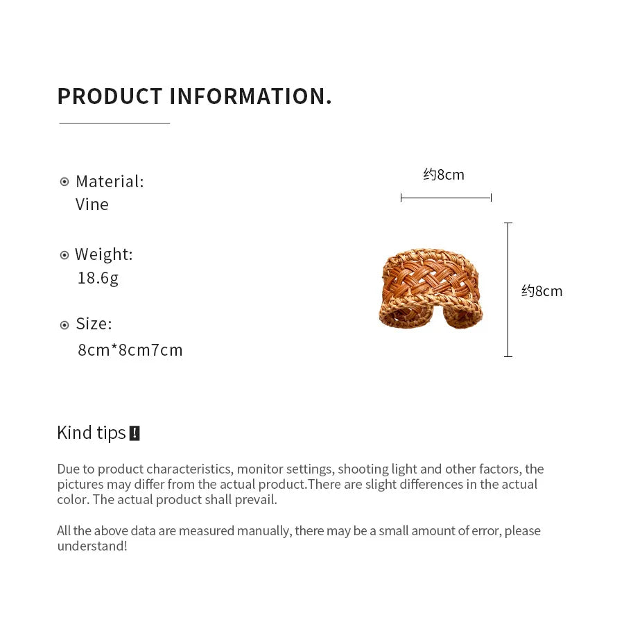 Product information card with a woven item and dimensions on a white background