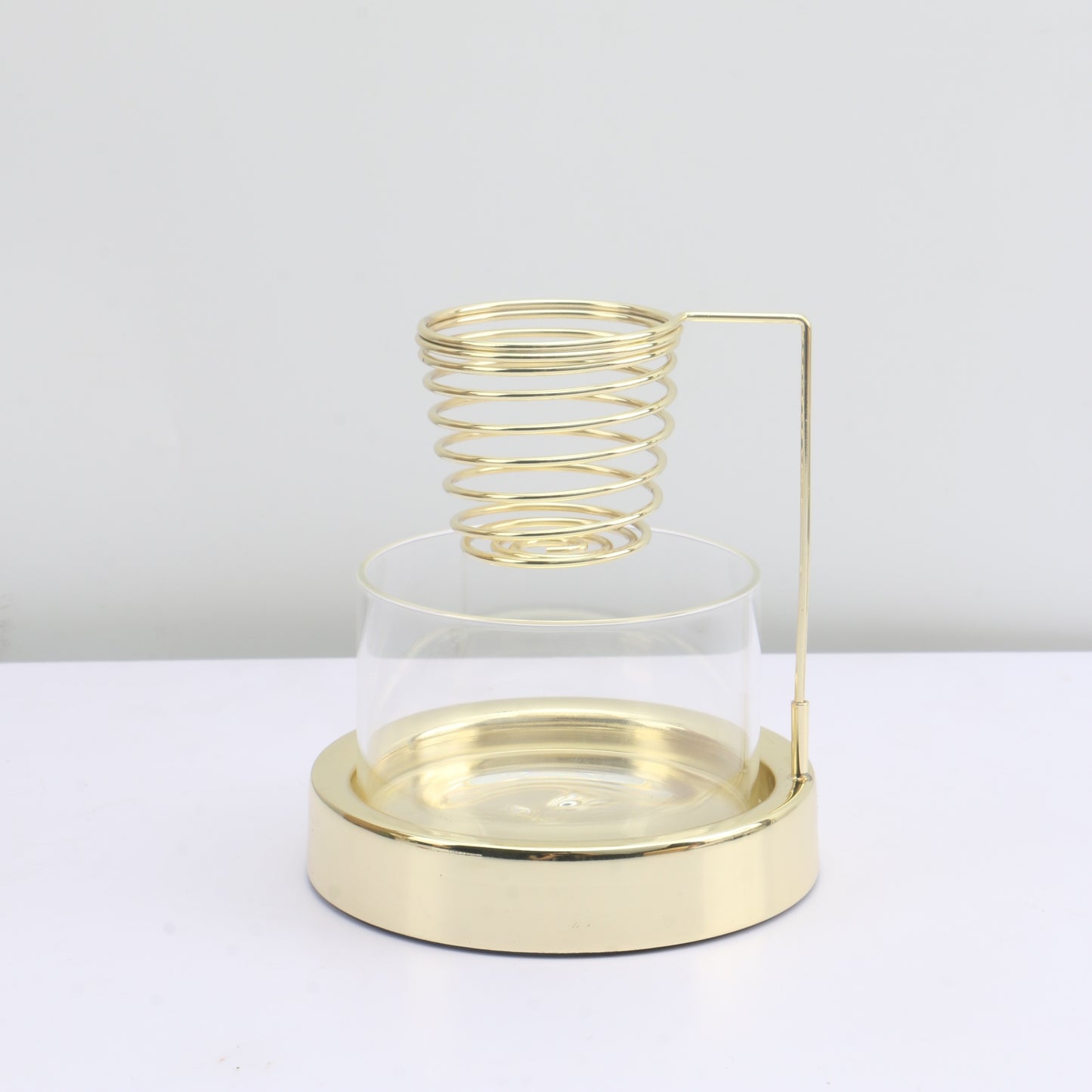 Clear glass sage incense burner bowl with gold metal base decor