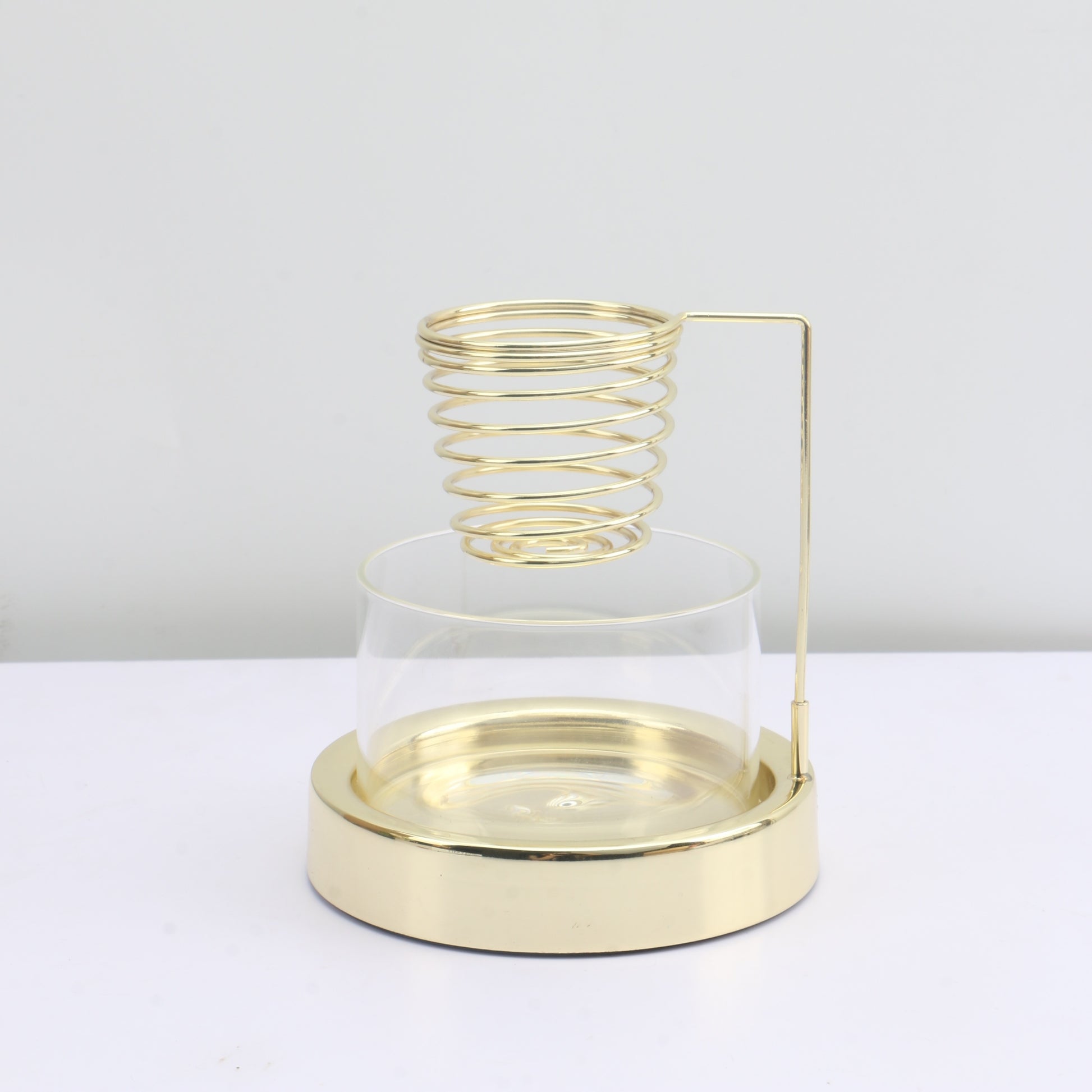 Clear glass sage incense burner bowl with gold metal base decor