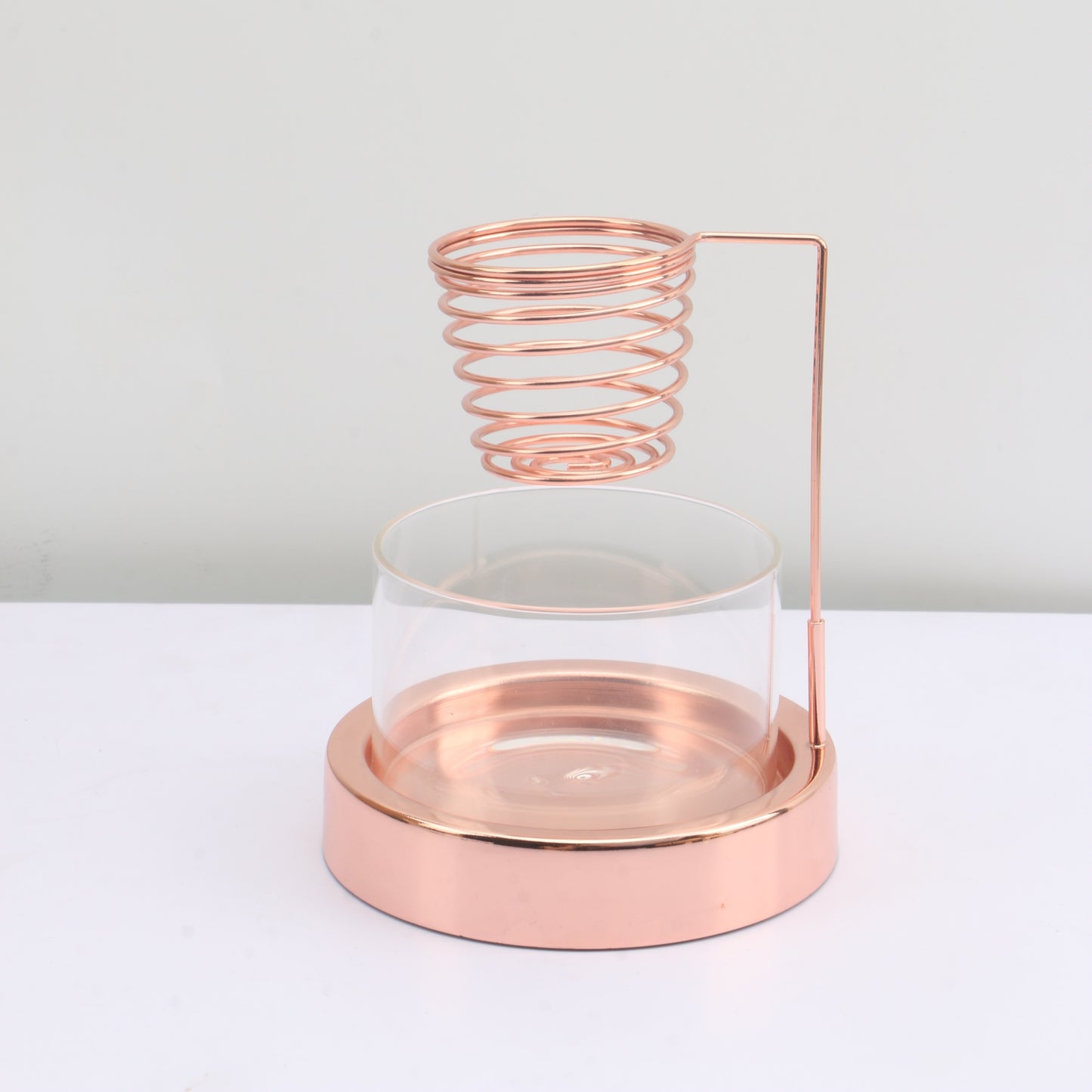 Clear glass incense burner bowl with rose gold metal base for home decor