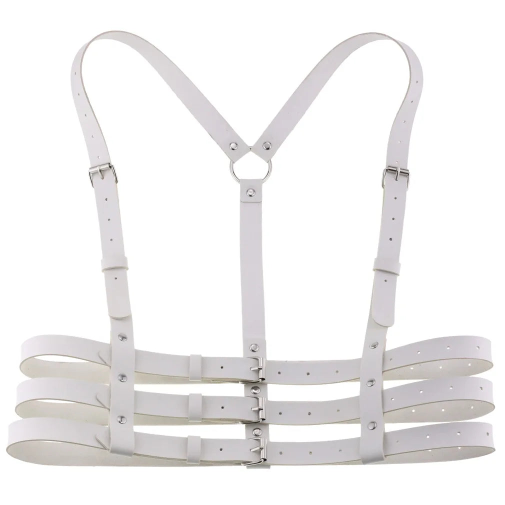 White PU leather harness on a white background