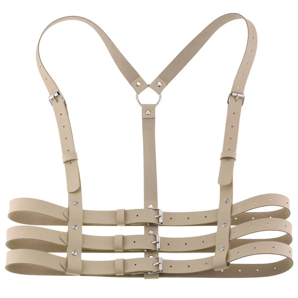 Beige PU leather harness on a white background