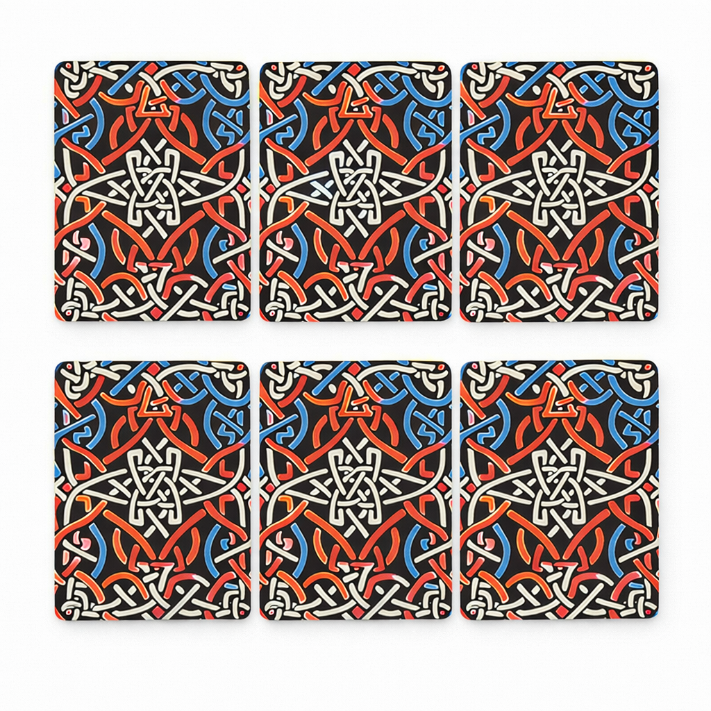 Set of six rune cards with geometric pattern on a white background