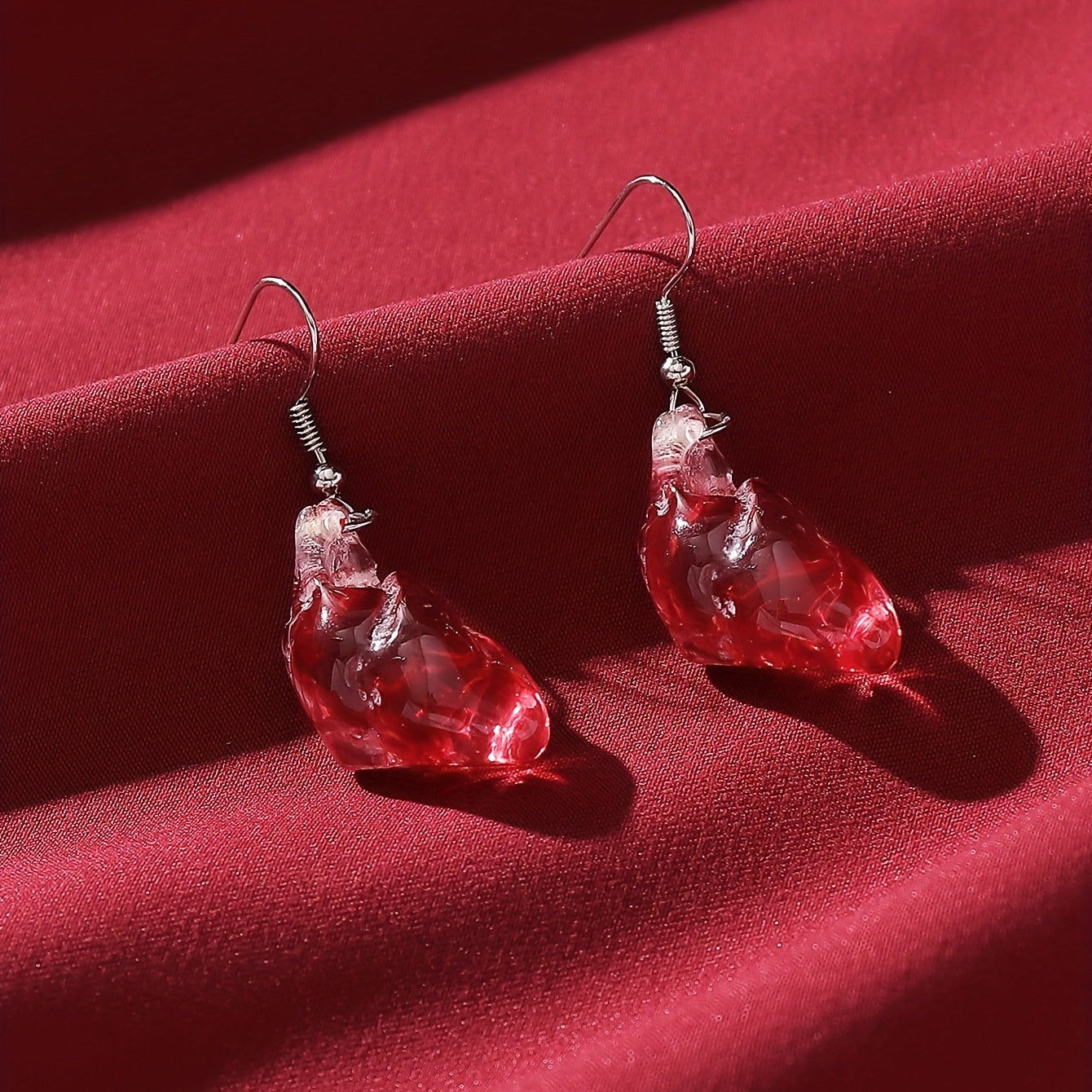 Red Resin Anatomical Heart Dangle Earrings Y2K Urban Style - Clover's Charm