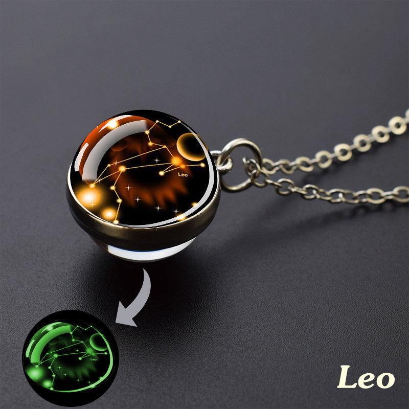 Necklace with a Leo zodiac-themed pendant on a dark background