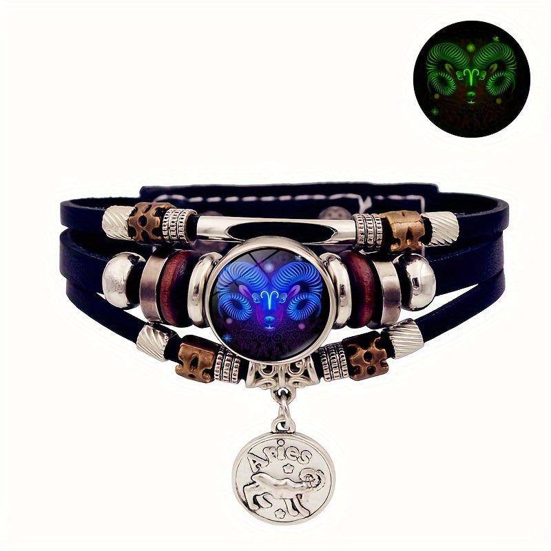 Multistrand bracelet with Aries zodiac charm on a white background