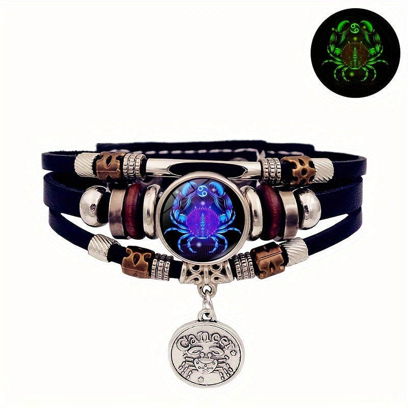 Glow zodiac bracelet PU leather charm worn on wrist glowing constellation with cancer symbol.