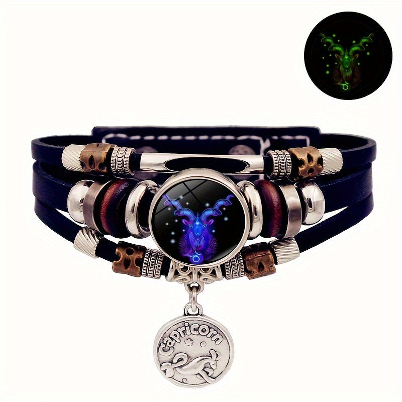 Glow zodiac bracelet PU leather charm worn on wrist glowing constellation with Capricorn symbol