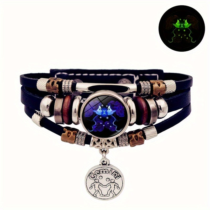 Multistrand bracelet with gemini charm and glowing inset on a white background