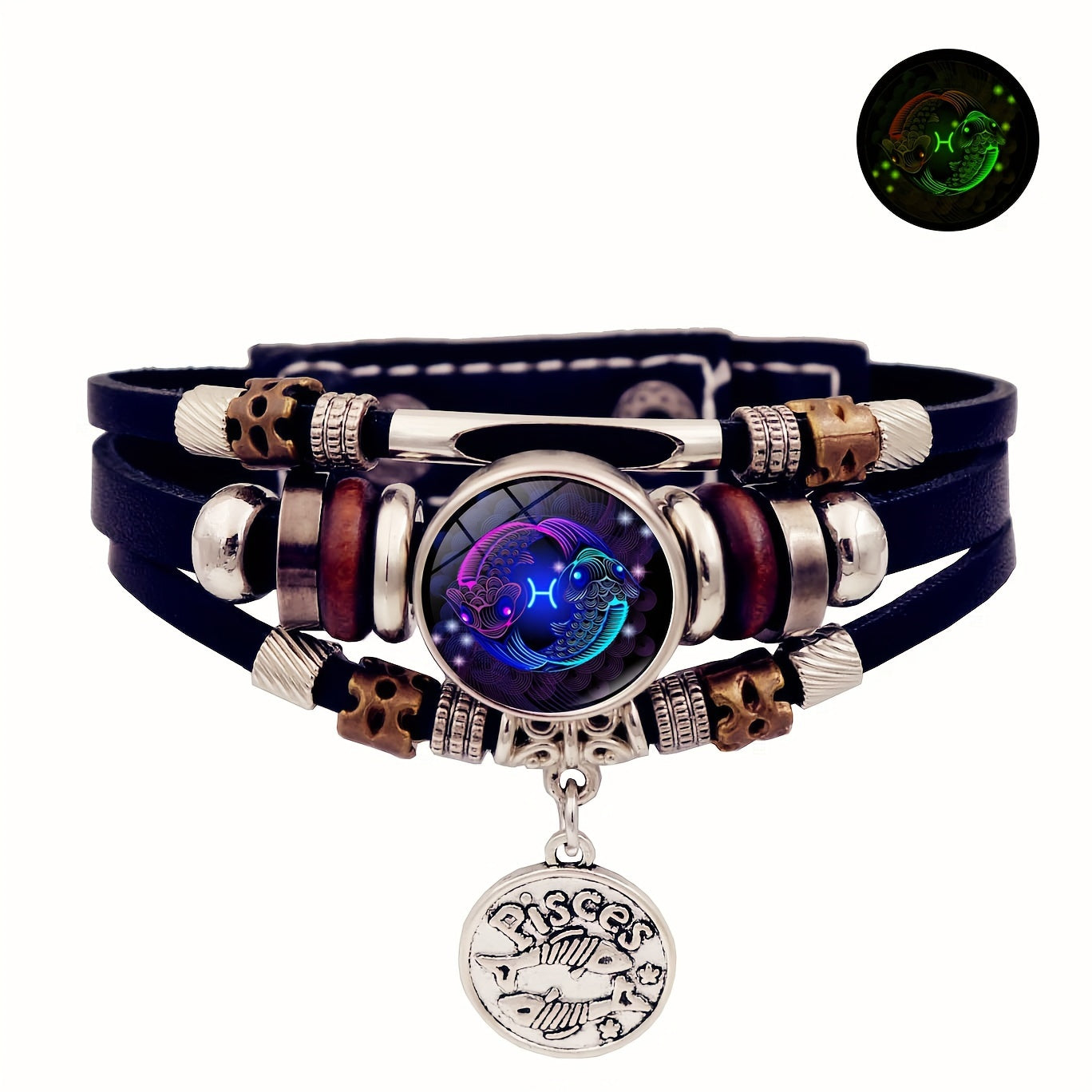 Glow zodiac bracelet PU leather charm worn on wrist glowing constellation Pisces