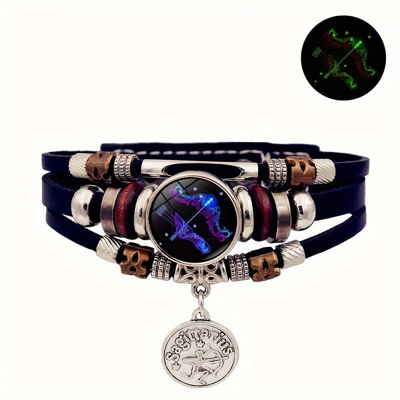 Glow zodiac bracelet PU leather charm worn on wrist glowing constellation with Sagittarius symbol