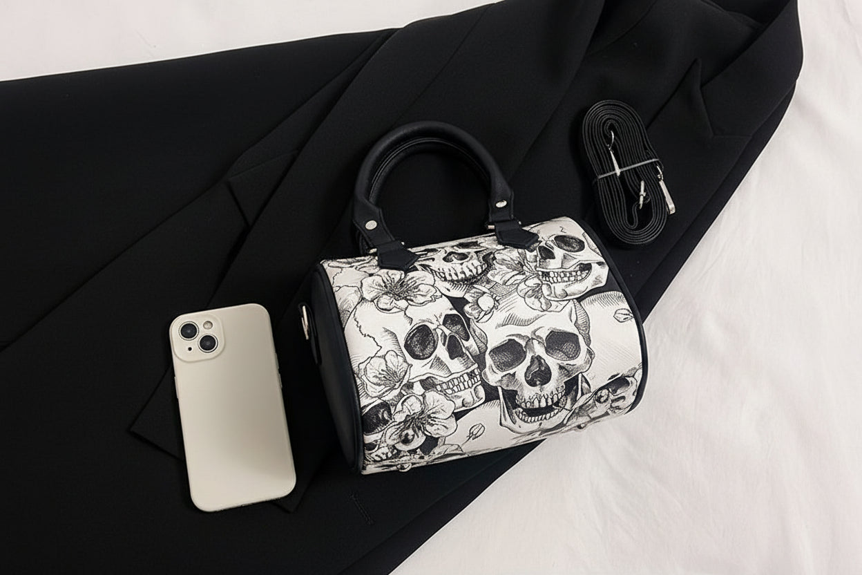 Gothic Skull Print Boston Bag - Clover's Charm