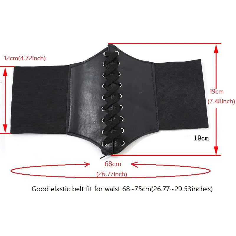 Black waist trainer with measurements on a white background