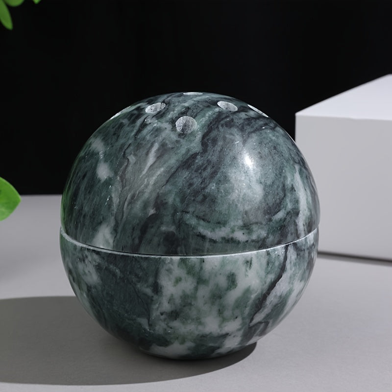 Green marble sphere incense burner made from natural stone with cone incense holes