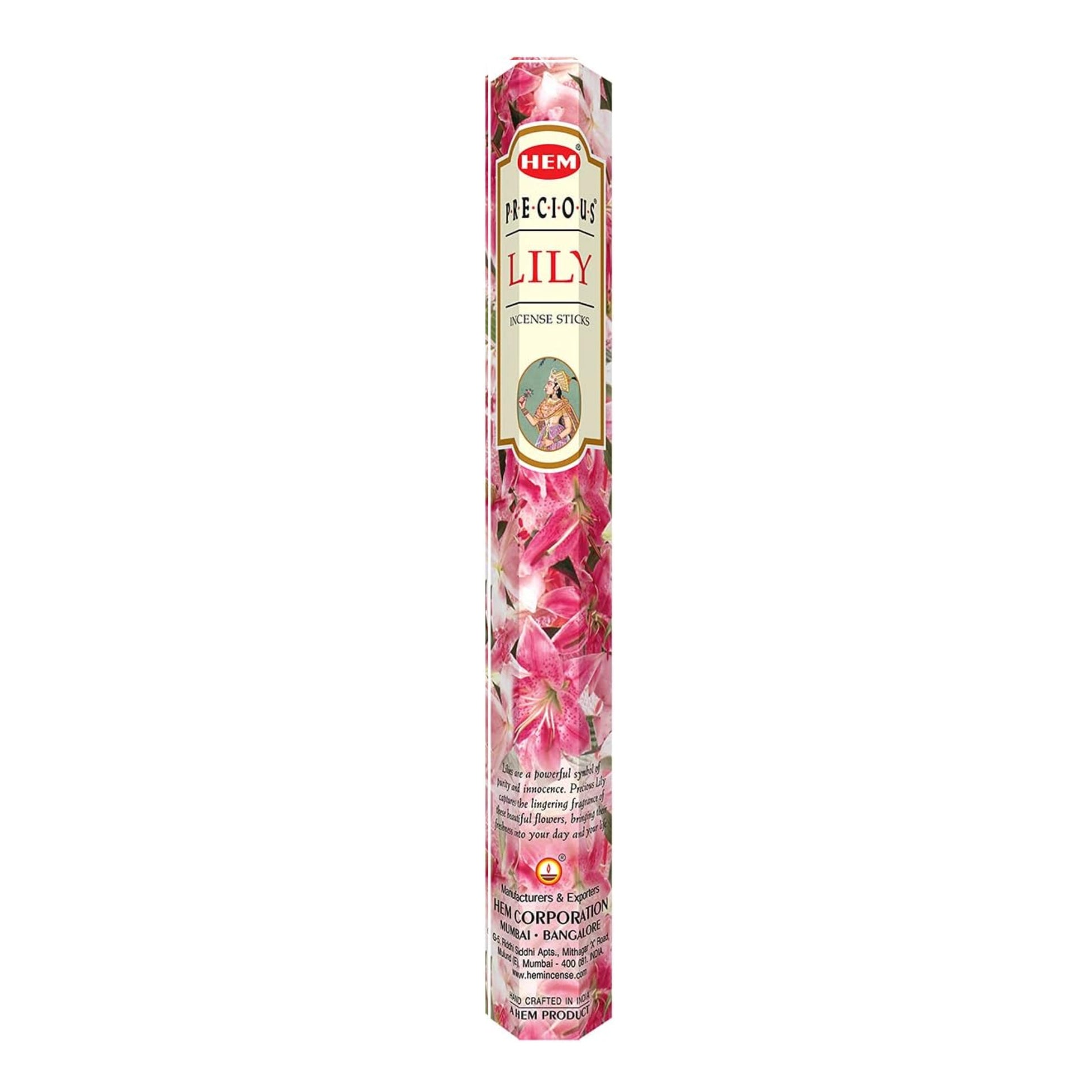 Hem Precious Lily incense sticks packaging on a whiter background. -Clover's Charm