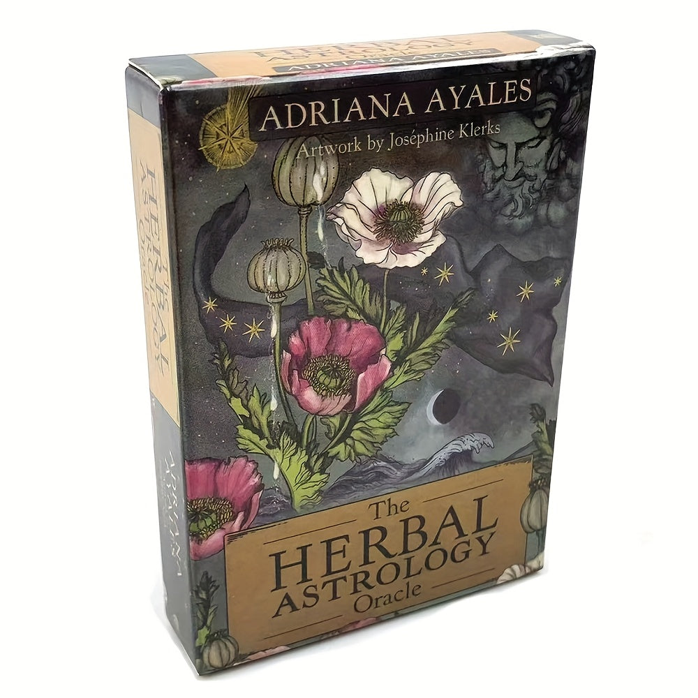 Box of 'The Herbal Astrology Oracle' by Adriana Ayales with floral design on a white background