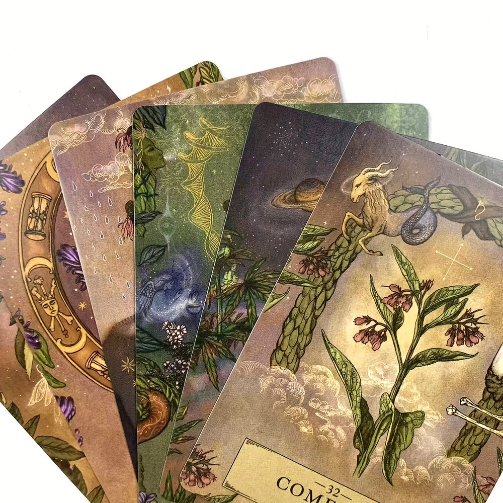 Set of tarot cards with intricate designs and symbols on a white background